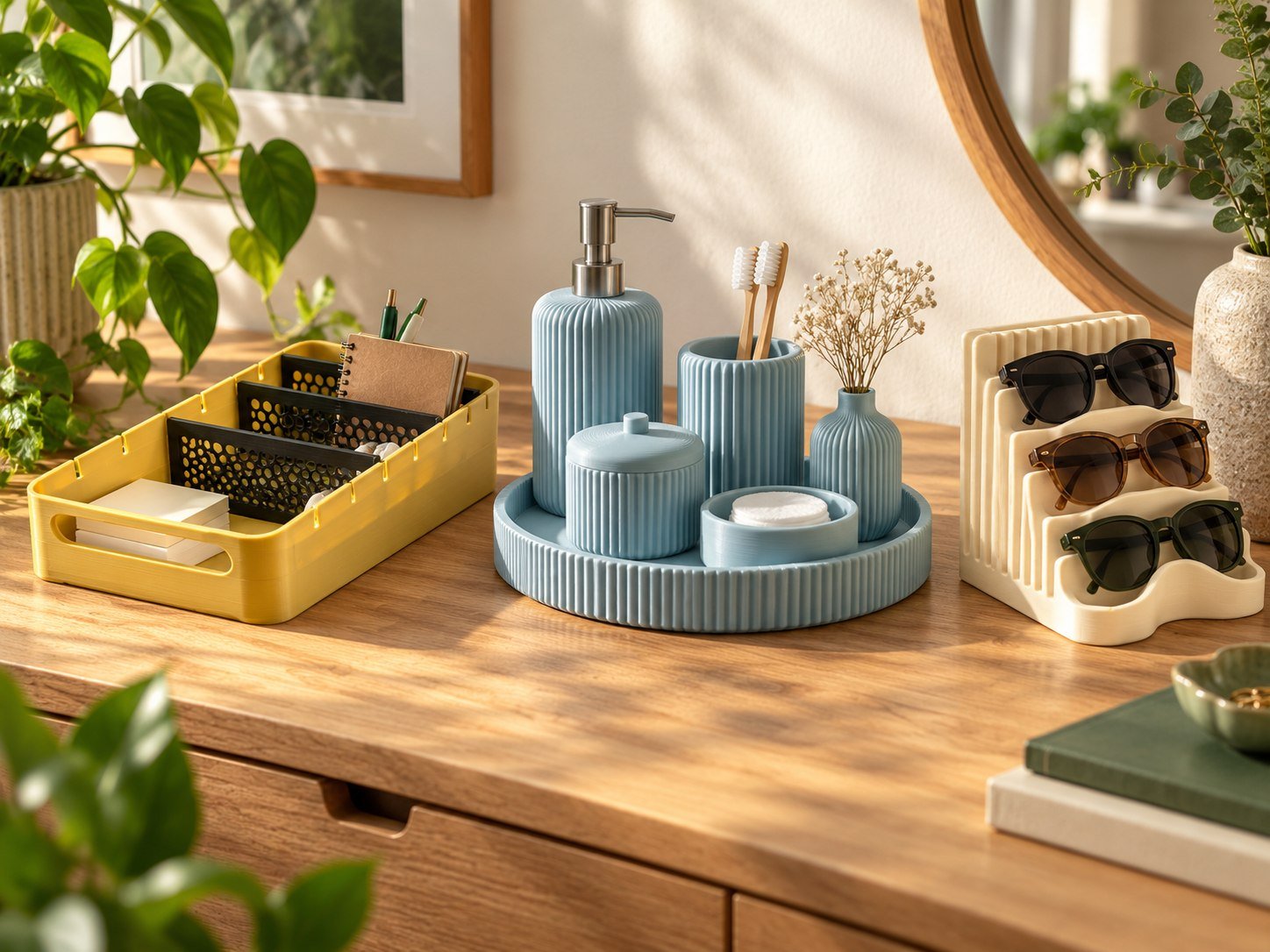 Bandeja e acessórios decorativos impressos em 3D